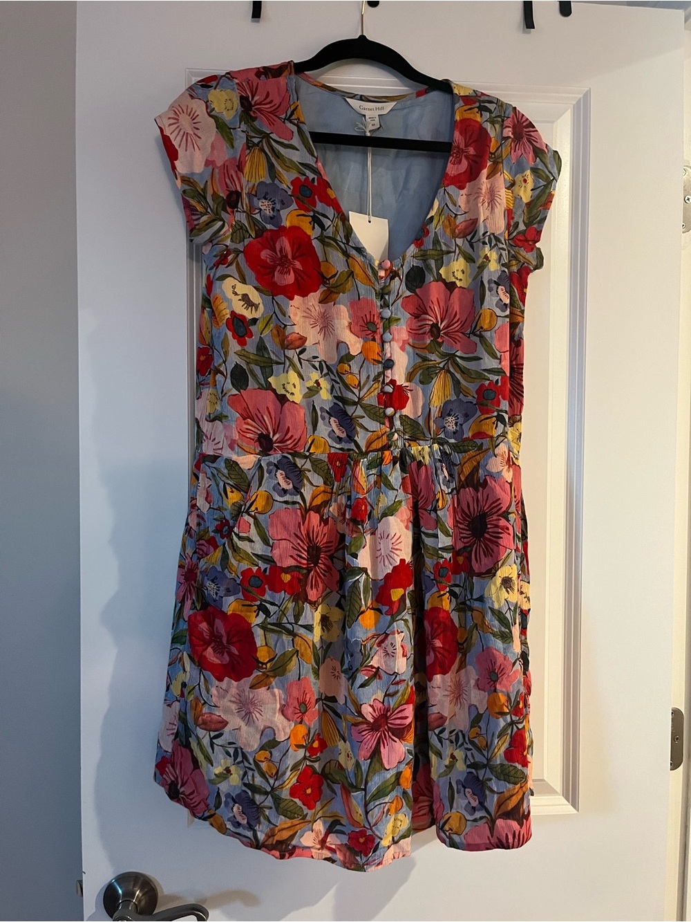 NWT Garnet Hill Floral Knee Dress Cap Sleeve Lined